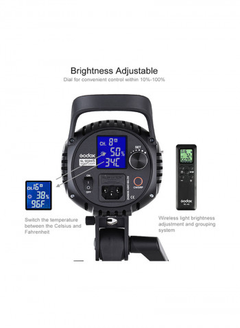 High Power LED Video Light Wireless Remote Control With Bowens Mount Black
