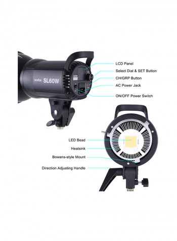 High Power LED Video Light Wireless Remote Control With Bowens Mount Black