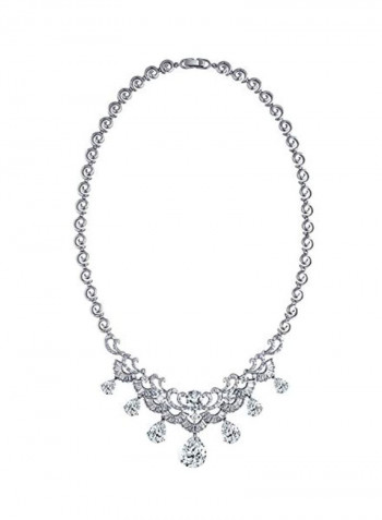 Rhodium Plated Brass Cubic Zirconia Studded Teardrop Necklace