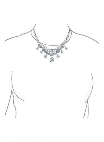 Rhodium Plated Brass Cubic Zirconia Studded Teardrop Necklace