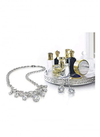 Rhodium Plated Brass Cubic Zirconia Studded Teardrop Necklace