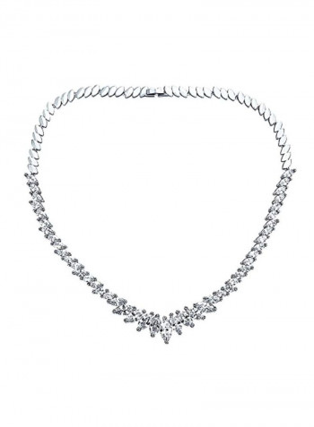 Rhodium Plated Brass Cubic Zirconia Studded Necklace And Earring Set