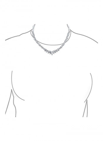 Rhodium Plated Brass Cubic Zirconia Studded Necklace And Earring Set
