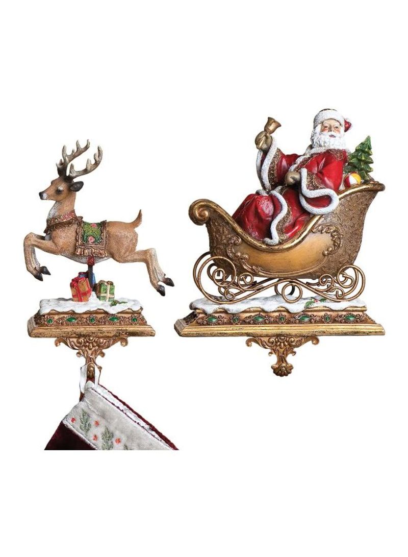 2-Piece Santa With Reindeer Stocking Holder Red/Gold/White 9.25x21x3.7inch