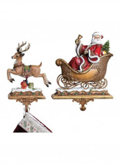 2-Piece Santa With Reindeer Stocking Holder Red/Gold/White 9.25x21x3.7inch