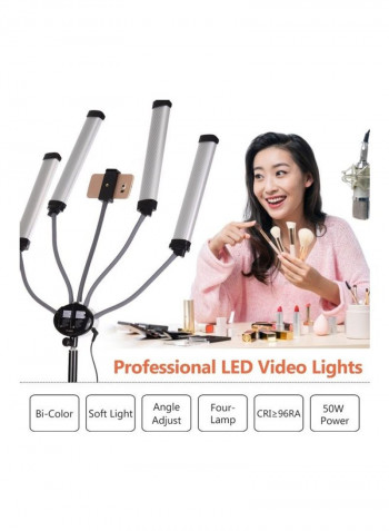 Four-Arm LED Video Lamp with Flexible Hoses for Photography Black/White