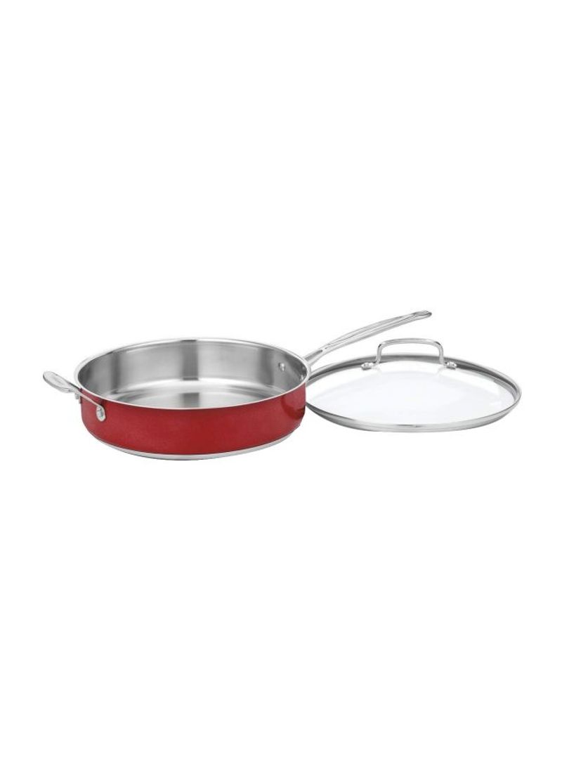 Stainless Steel Saute Pan With Lid Red/Silver/Clear 4.73L