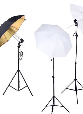 Photo Studio Kit Photography Muslin Backdrop Stand and E27 Light Socket Soft Umbrella Black/Gold Umbrella Set Black/Golden