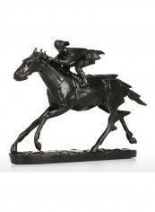 Knight On Cavalry Horse Sculpture Decor Black 30 x 7 x 21cm