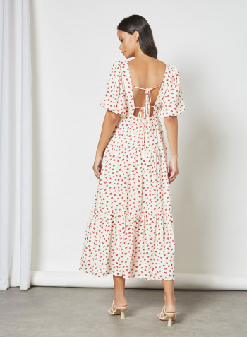 Floral Tiered Midi Dress Off-White