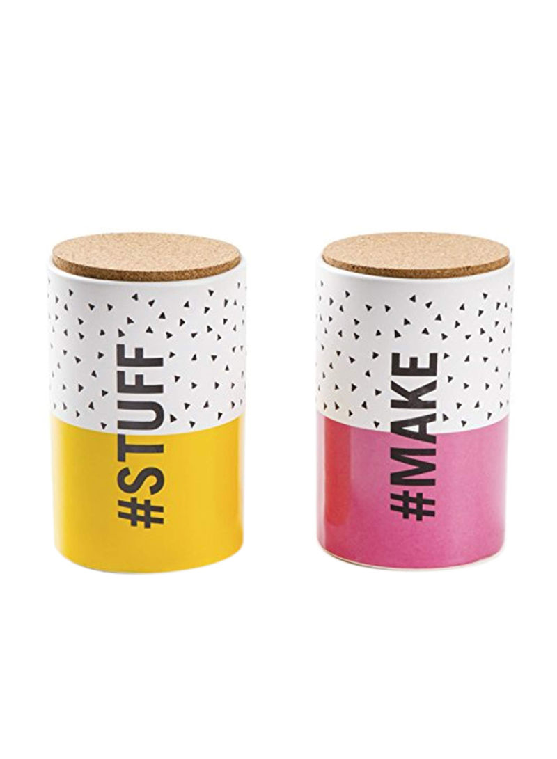 2-Piece Ceramic Canister Set Yellow/White/Pink 3.5x9.5x6.5inch