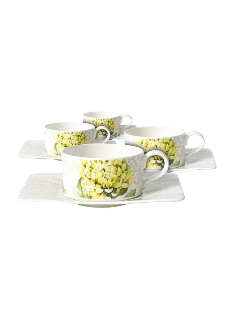 8-Piece Quinsai Garden Tea Set White/Green/Yellow 370x370x105millimeter