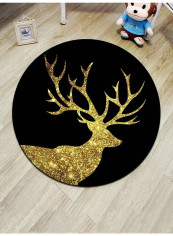 Deer Printed Floor Mat Black/Gold 140cm