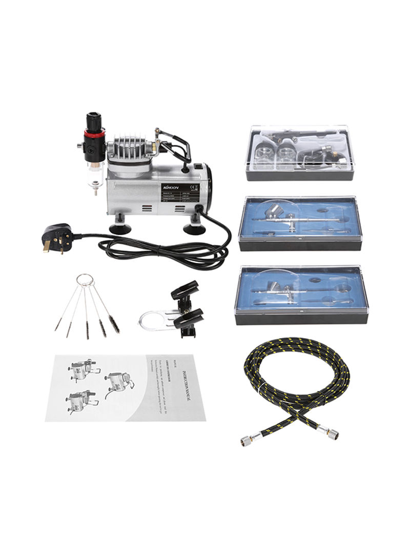 Professional 3 Airbrush Kit With Air Compressor Multicolour 24.5x13.5x17centimeter