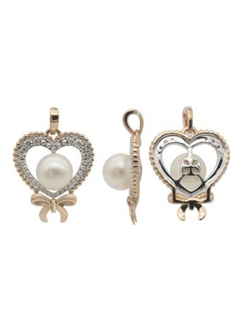18 Karat Rose Gold 0.04 Carat Diamond Heart Pendant with Pearl