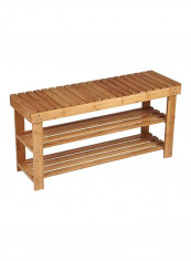 Bamboo 2-Shelf Storage Bench Seat Beige