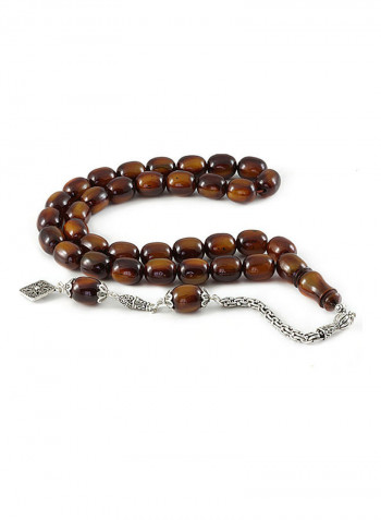 Amber Bakelite Prayer Beads With Sterling Silver Components