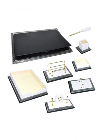 8-Piece PU Desk Set Gold/White/Black