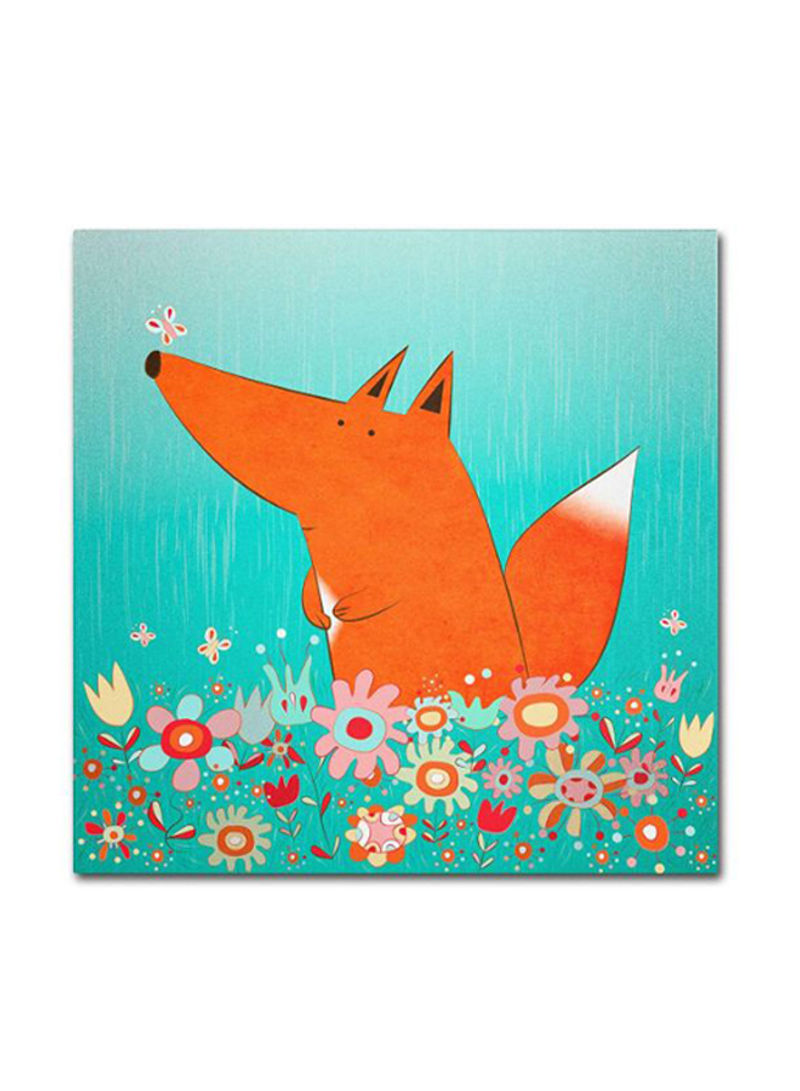 Fox In Flowers Canvas Wall Art Multicolour 35 x 35inch