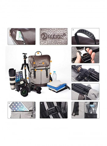Backpack For Camera And Accessories With Tripod Holder Brown/Grey