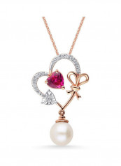 18 Karat Rose Gold 0.06 Carat Heart Diamond Pendant with Pearl