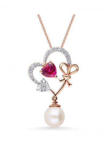 18 Karat Rose Gold 0.06 Carat Heart Diamond Pendant with Pearl