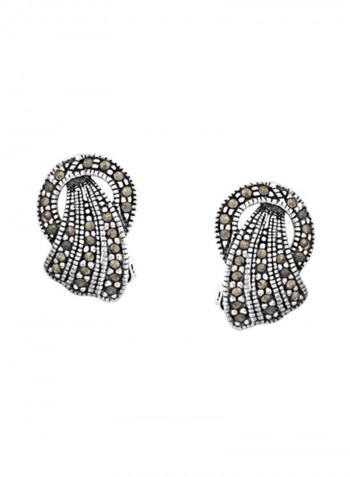925 Sterling Silver Marcasite Studded Clip-on Earrings