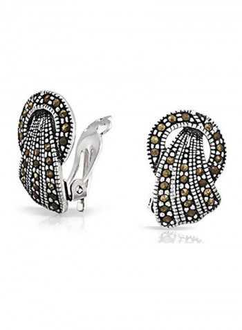 925 Sterling Silver Marcasite Studded Clip-on Earrings