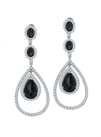 Silver Plated Brass Cubic Zirconia Studded Teardrop Earrings