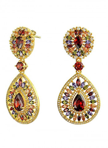 14K Gold Plated Cubic Zirconia Studded Chandelier Earrings