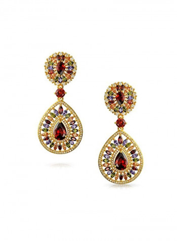 14K Gold Plated Cubic Zirconia Studded Chandelier Earrings