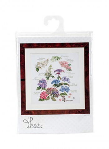 16-Piece Hydrangea Panel On Aida Cross Stitch Kit Pink/Purple/Green