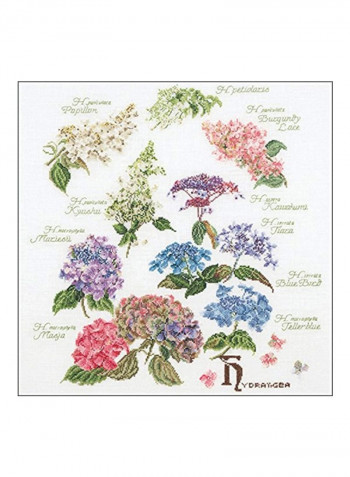 16-Piece Hydrangea Panel On Aida Cross Stitch Kit Pink/Purple/Green