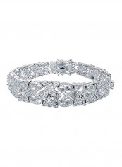 Silver Plated Brass Vintage Style Cubic Zirconia Cluster Bracelet