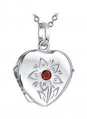 925 Sterling Silver Etched Carved Flower Heart Locket Pendant Necklace