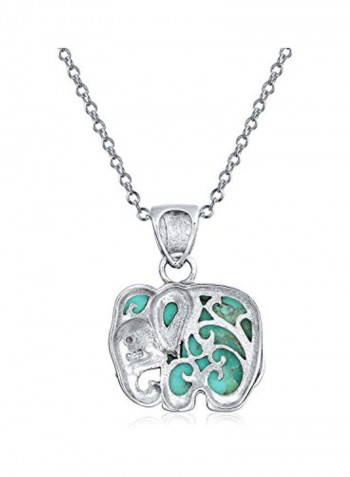 925 Sterling Silver Rhodolite Garnet And Turquoise Studded Elephant Pendant Necklace