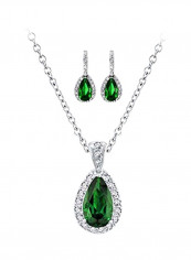 Rhodium Plated Brass Cubic Zirconia Studded Necklace And Earrings Set