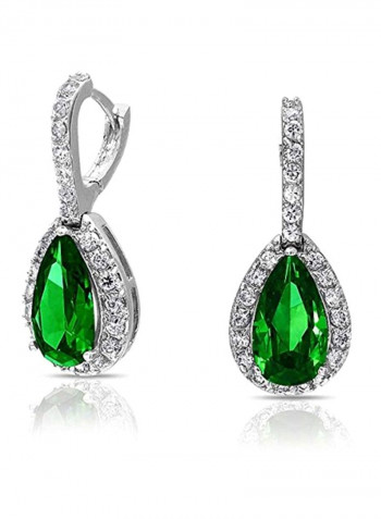 Rhodium Plated Brass Cubic Zirconia Studded Necklace And Earrings Set