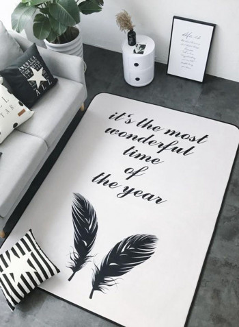 Groovy Simple Letters Feather Pattern Living Room Carpet White 150x195centimeter
