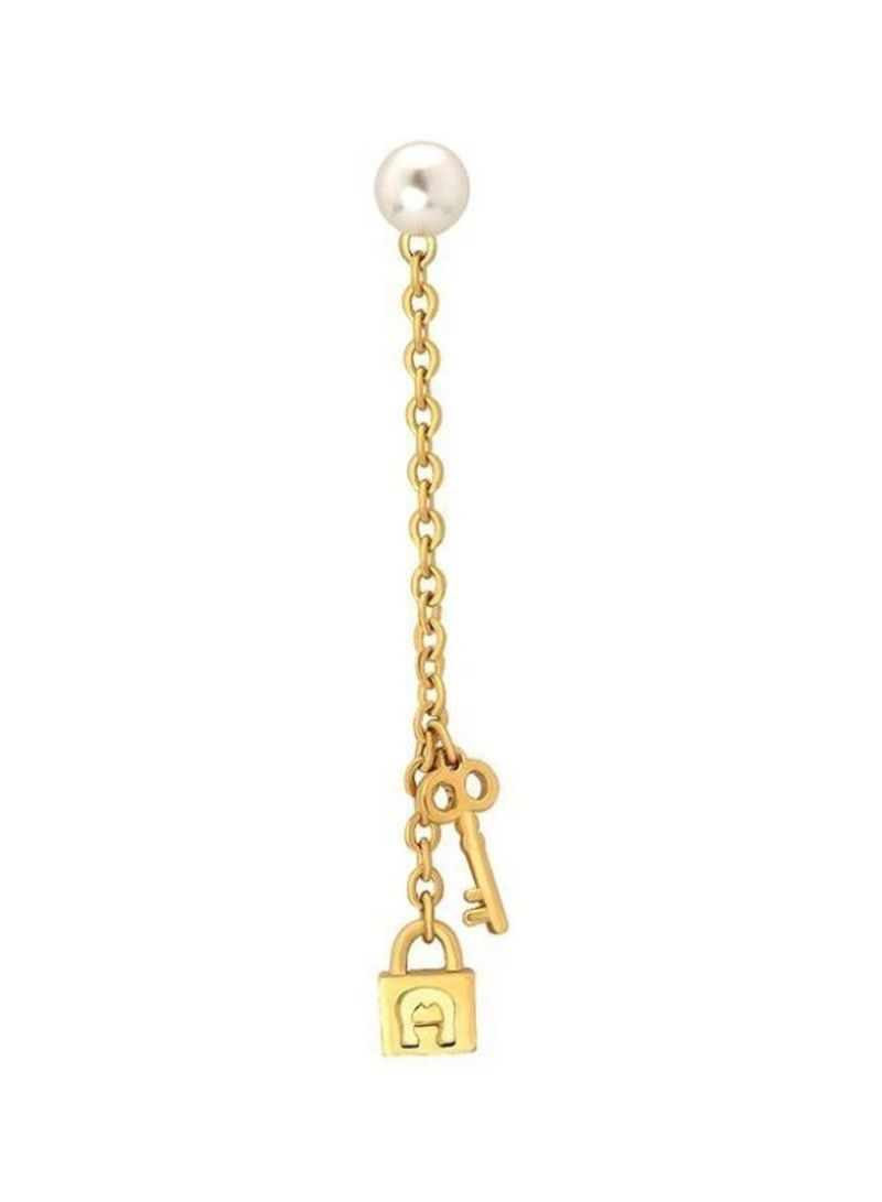 Stainless Steel Gold Plated Key and Padlock Design Dangle Earrings
