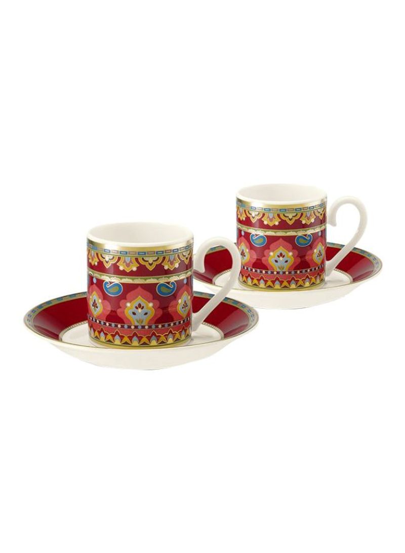 4-Piece Samarkand Rubin Espresso Cup And Saucers Set Red/White/Yellow 400ml