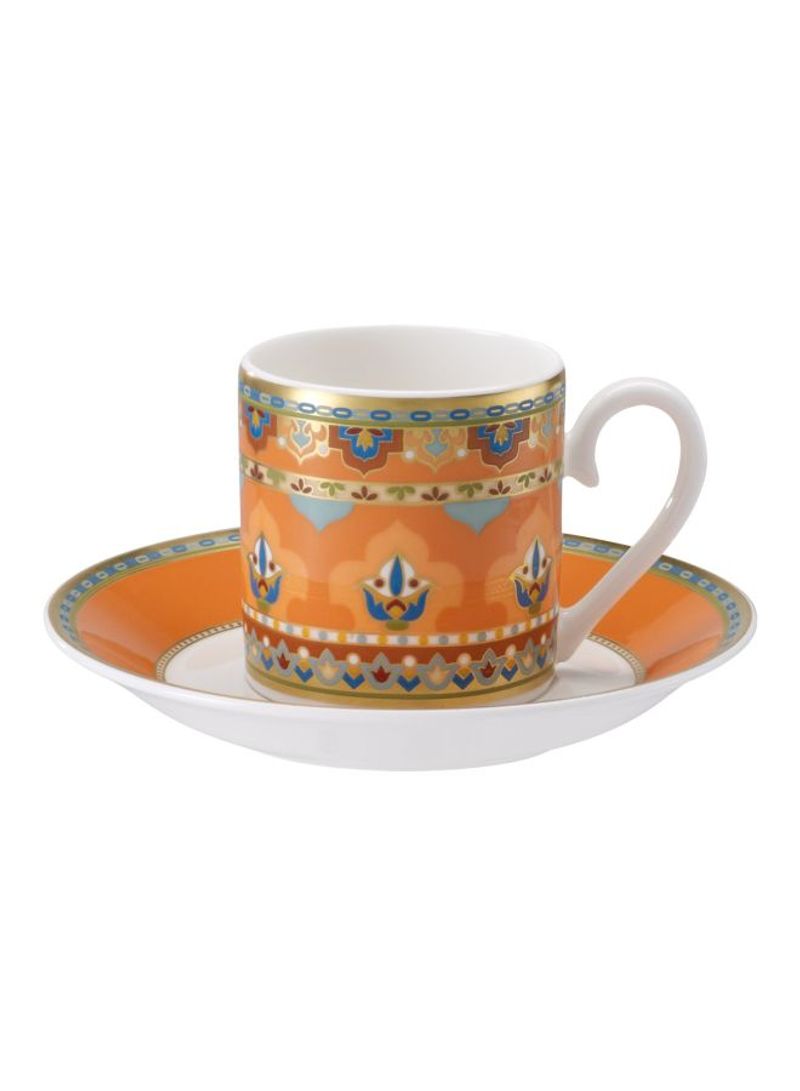 Samarkand Mandarin Espresso Cup And Saucer Set Orange/White/Blue