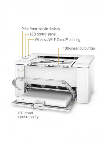 LaserJet Pro M102w Monochrome Wireless Laser Printer,M102W 364x190x277millimeter White