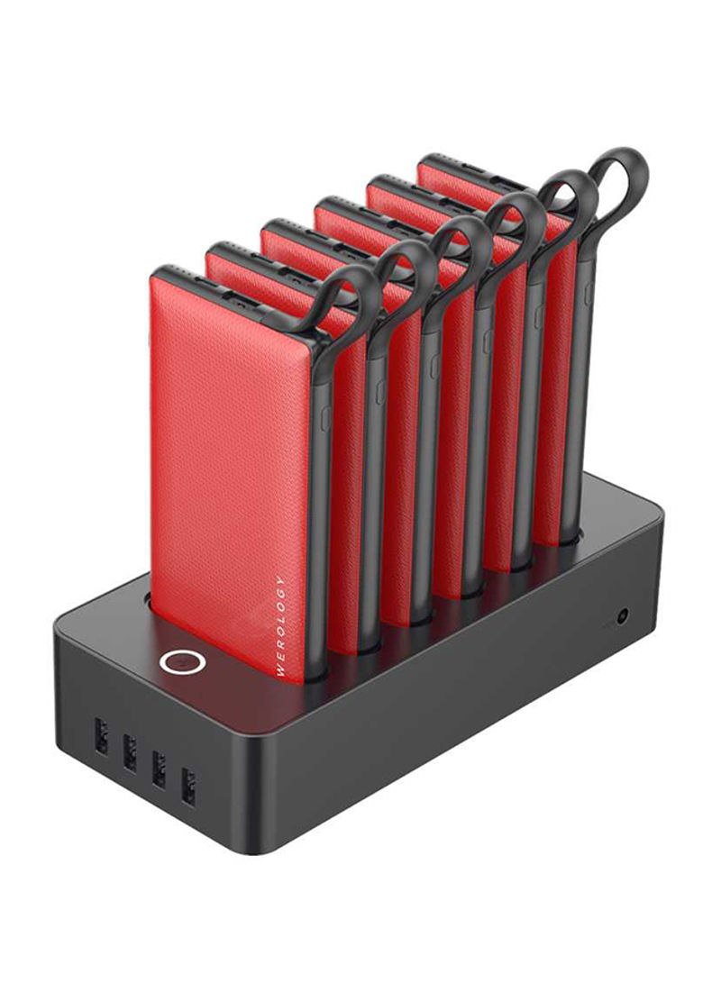 6-In-1 Power Station with Built-In Cable 10000mAh Red/Grey