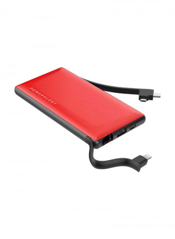 6-In-1 Power Station with Built-In Cable 10000mAh Red/Grey