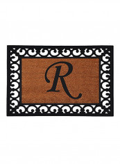 Monogrammed Letter R Inserted Doormat Brown/Black 0.6x25x19inch