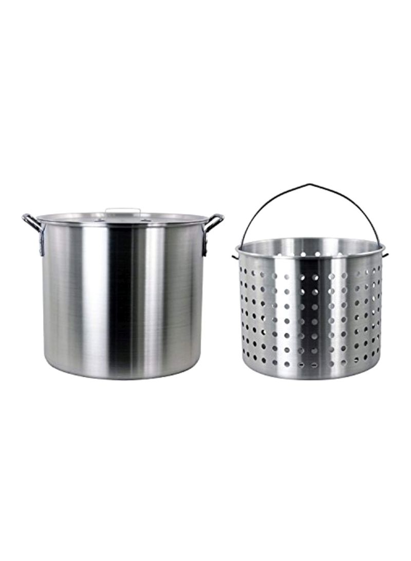 Aluminum Stock Pot With Strainer Basket Silver 15x15x13.8inch