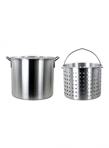Aluminum Stock Pot With Strainer Basket Silver 15x15x13.8inch