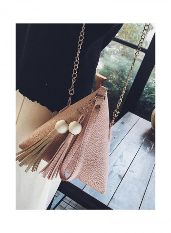 Women's Handbag Tassel Decoration Chain Design Personalized Fashion Bag Pink