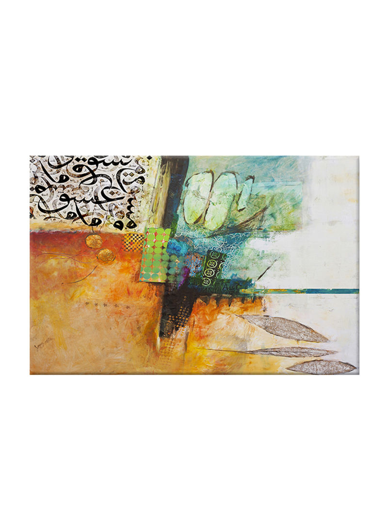 Vintage Oriental Arabic Calligraphy Canvas Painting Multicolour 90x60centimeter